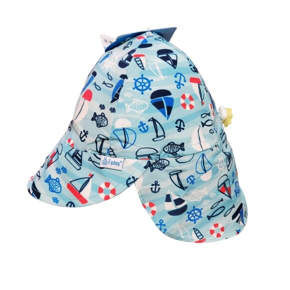 I Play Baby Sun Protection Hat 9–18 Months Blue Sailboat Print UPF 50+ - Picture 3 of 9